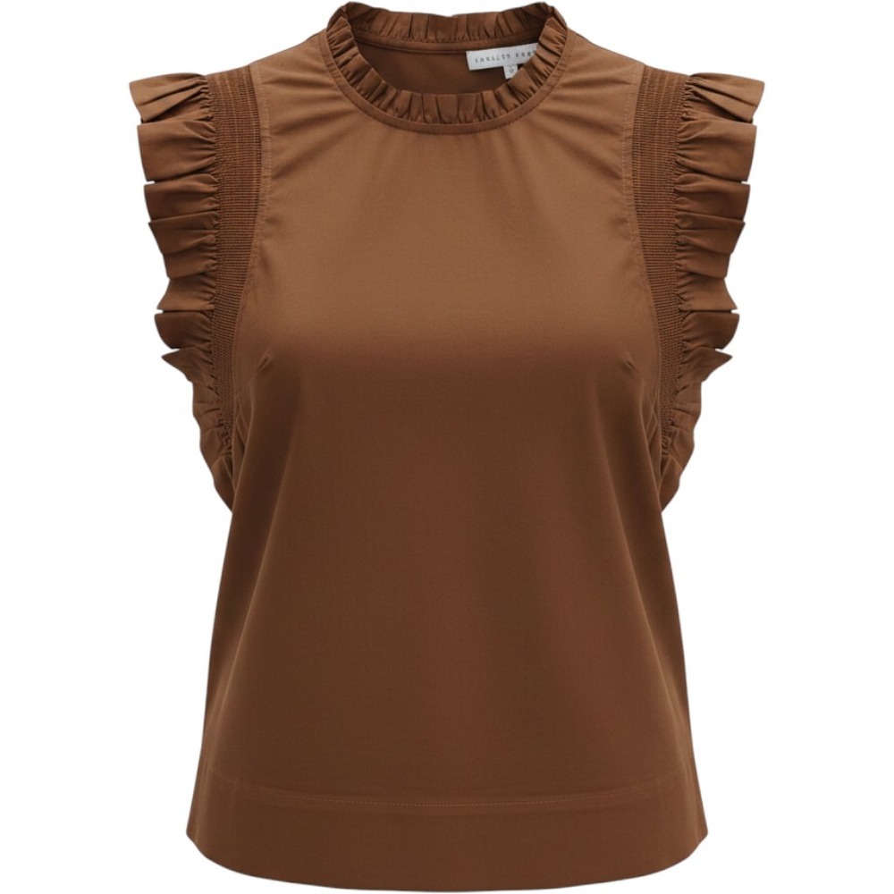 English Factory Anthropologie Brown Ruffle Mock Neck Poplin Blouse XS